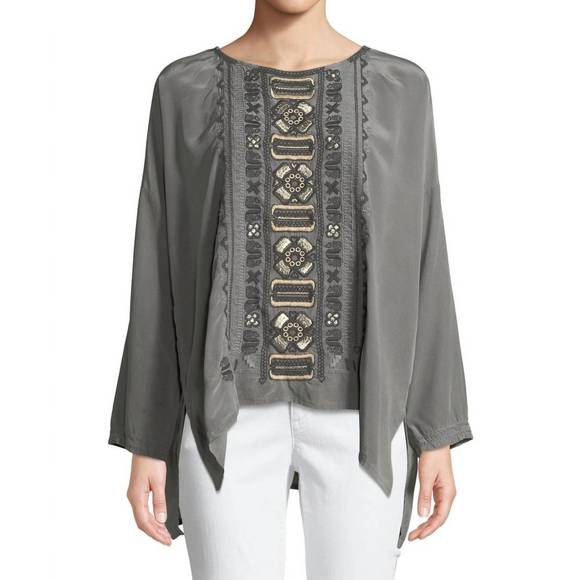 NEW JOHNNY WAS alka silk blouse in dark grey - Picture 1 of 2